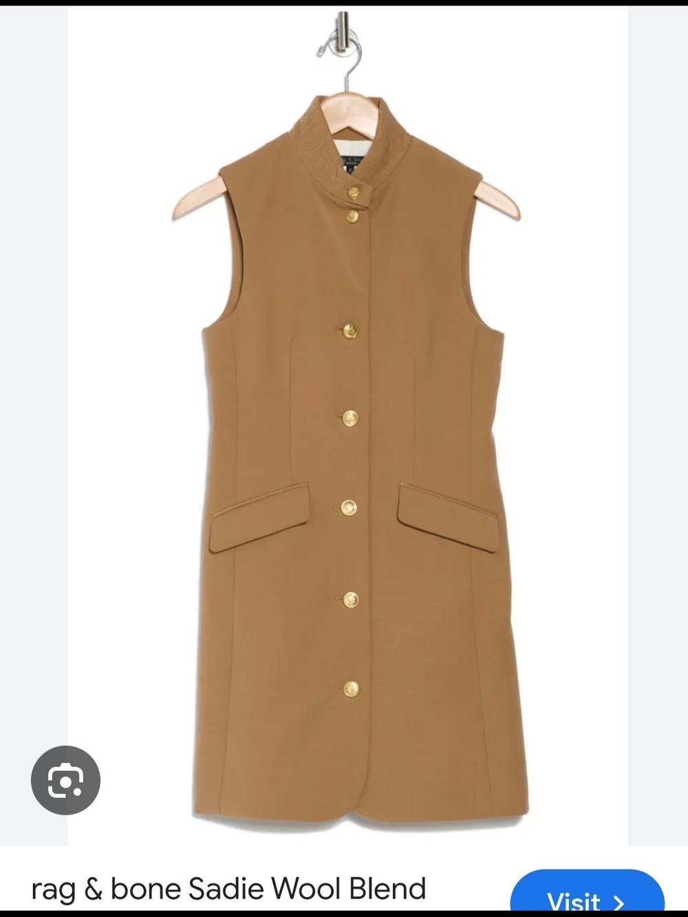 rag & bone Sleeveless Button-Front Wool Blend Dress in Camel